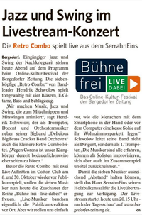 Bergedorfer Zeitung Presseartikel zum 1. Livestream der Retro Combo